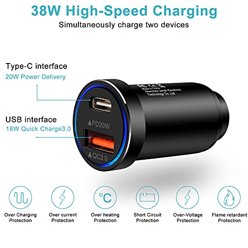 USB C Car Charger, Vifigen 38W Super Fast Car Adapter Fast Charging Type C Cigarette Lighter USB Charger compatible iPhone 13/13 Pro Max/12/11, iPad, Samsung Galaxy S22 A13 A53 A03 S21,Google Pixel