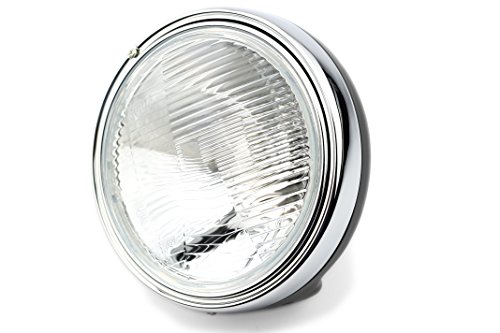 TW-Moto - E-geprüfte Scheinwerfer mit seitlicher M8 Bolzenbefestigung und schwarzem Metallgehäuse, inklusive H4 Leuchtmittel, Prismareflektor für Motorradscheinwerfer