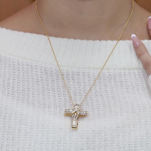 AFFY Infinity Cross Pendant Necklace, 1.00 Carat Lab Grown Diamond Religious Jewelry Gift For Women & Men in 14k Yellow Gold Over Sterling Silver (1 Ctw)4