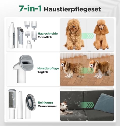 Gimars Hundeschermaschine mit Staubsauger, 2,3L Hundestaubsauger mit 12000 Pa Saugkraft, leises Schermaschine Katze Hund haarschneidemaschine mit 7 Pflegewerkzeugen, Tierhaarentferner mit hundebürste