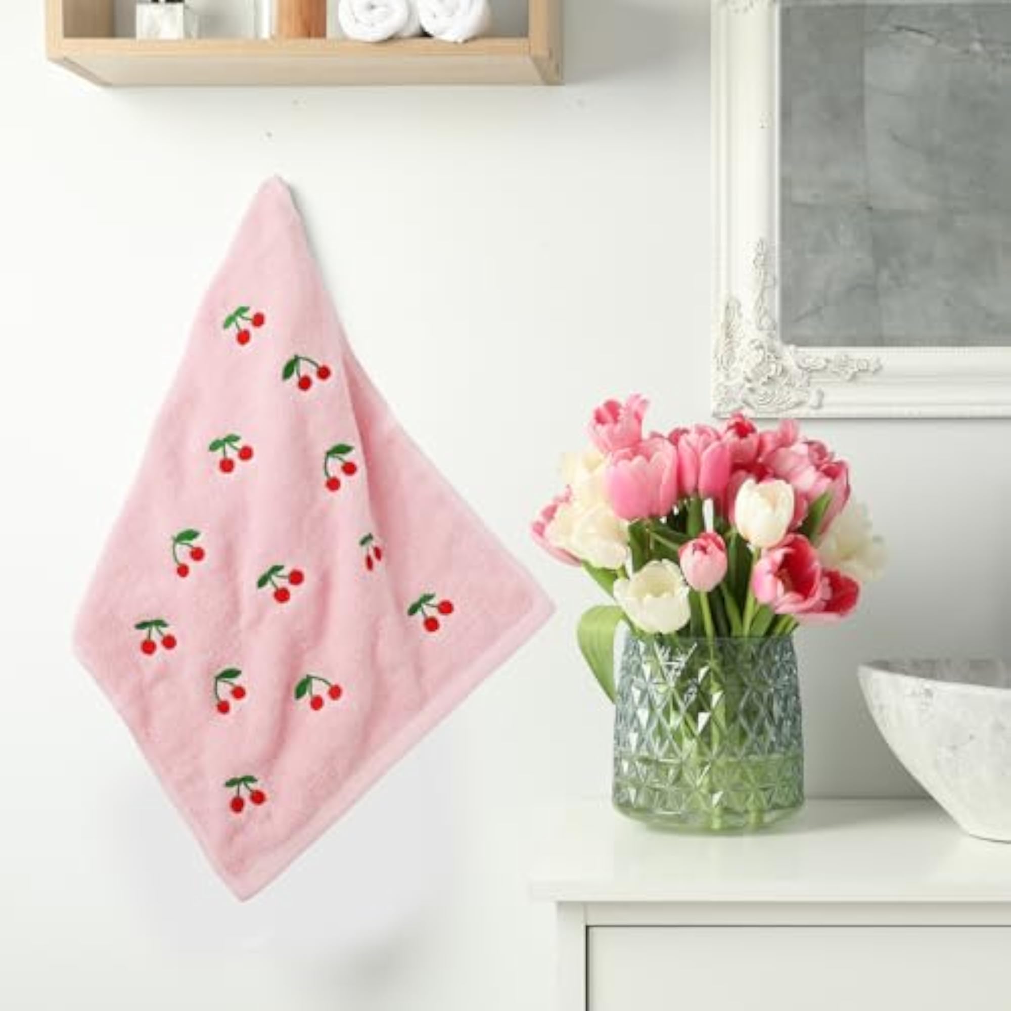 3 Pcs Cherry Hand Towels Embroidered Cotton Set