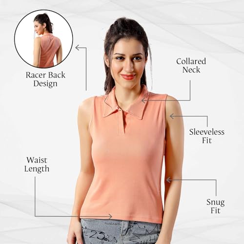 Image of TRASA Women's Sleeveless Rib Knitted Cotton Racer Back Tank Tops Collared Neck Crop Tank Tops - Available Sizes -XS, S, M,L,XL,2XL