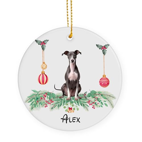 Céramique Ornements De Noël, avec Ficelle Chien Lévrier Italien Noir Céramique À Suspendre Déco Sapin Noël 7.3Cm