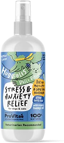 Huggibles Stress & Anxiety Support Liquid Supplement for Dogs & Cats – with Hemp Seed Oil, EPA & DHA – Daily Calming Relief for Pets – Naturally Aids Anxiety & Stress – Antioxidants for Longevity