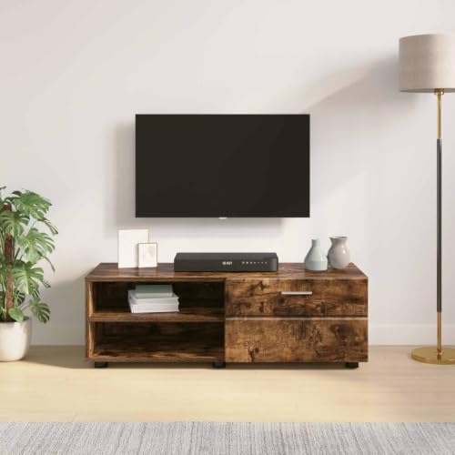Armario de madera de roble ahumado Mangloder con 1 cajón y espacio de almacenamiento de 100,5 cm 4