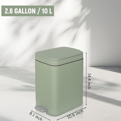 Image of rejomiik Small Bathroom Trash Can with Lid Slim Soft Close Garbage Can Step Wastebasket Container Trash Bin for Office Bedroom Kitchen Living Room (2.6 Gallon Light Green)