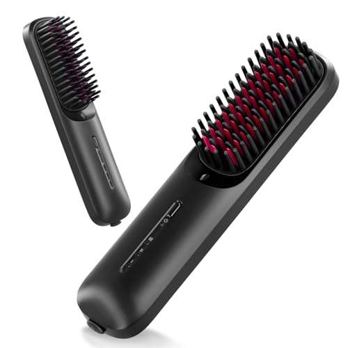Go Brush Pro, Hair Straightener Brush Wireless Hair Straightening Brush Negative Ion Mini Hot Comb Portable Cordless Hair Brush USB Smoothing Heated Brush for Women Travel Hair Styling