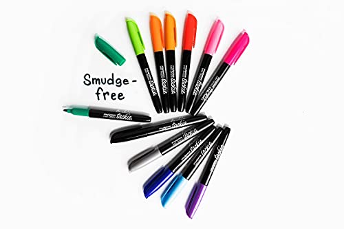Tackie Markers Bullet Tip 12-Pack : Smudge-Free Markers For Dry-Erase White-Boards - Red, Orange, Purple, Cyan Blue, Lime Green, Black, Pink, Gold, Kelly Green, Royal Blue, Gray, Lavender