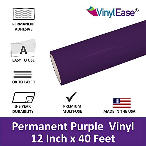 Vinyl Ease 12" X 40 Ft Roll Of Glossy Purple Permanent Adhesive-Backed Vinyl For Craft Cutters, Punches And Vinyl Sign Cutters V0459 #TOP2