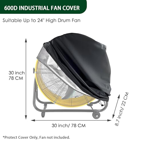 Image of Industrial Fan Cover, 600D Oxford Heavy Duty Outdoor Fan Cover, Waterproof & Dustproof Cover Fits Up to 24 inch High-Velocity Movement Drum Fan All-weather Protection