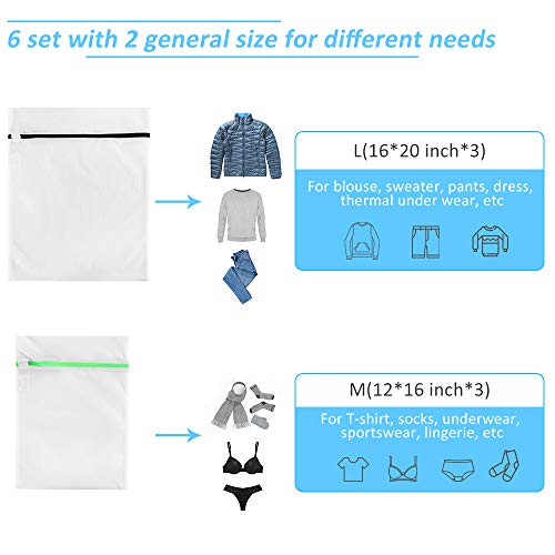 Image of GOGOODA Mesh Laundry Bags for Delicates Durable Protective Wash Bags | Travel Storage Bags for Intimates Lingerie, 6PCS （3L,3M）
