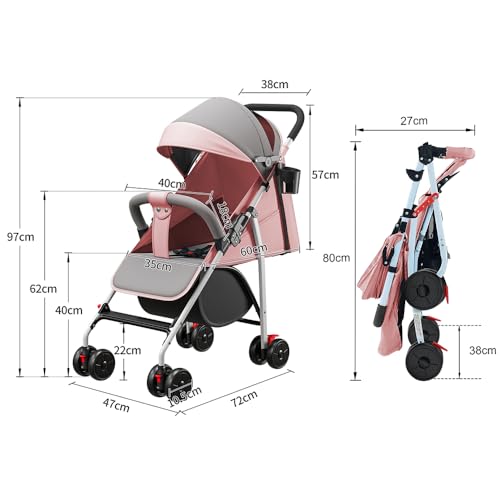 Poussette compacte légère rose pour le confort de bébé