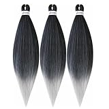 BALINGHAIR Pre Stretched Braiding Hair Extensions Ombre Black to Gray Braids Hair Synthetic Hair 20 Inch(1B/Gray-3Pcs)