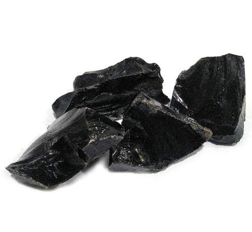 Image of Certified Black Obsidian Raw Stone 200 Gm (2-4 Pcs) Authenticity Certificate | Natural Healing Crystal Showpiece for Protection & Grounding | Decorative Crystals for Home Decor Living Room & Office
