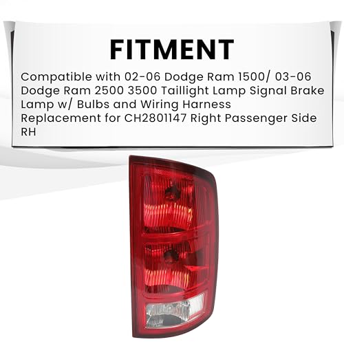 Hecasa MO-412 Tail Light Compatible With 02-06 Dodge Ram 1500/03-06 Dodge Ram 2500 3500 Taillight Lamp Signal Brake Lamp W/Bulbs And Wiring Harness Replacement thumb #2