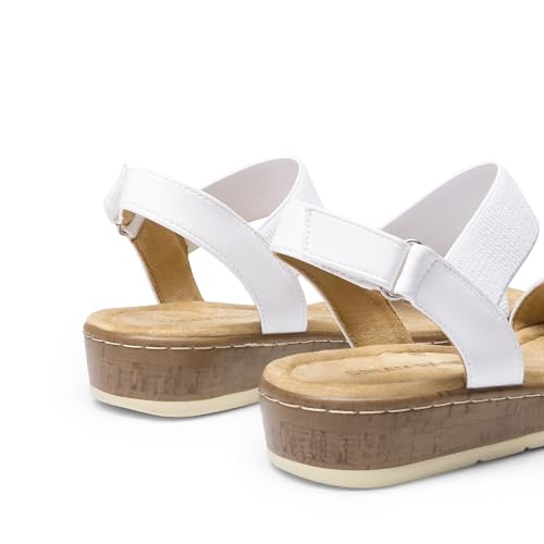 DREAM PAIRS Women's Comfortable Dressy Cork Low Wedge Heels Cute Summer One Band Casual Flat Sandals with Adjustable Ankle Strap4