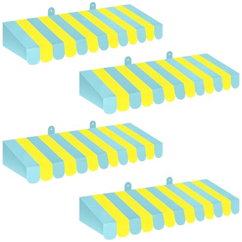 Image of Boao 4 Pcs 3D Cardboard Awning Decor,Yellow and Green,Striped Style | Paper Awning, Circus Carnival Theme, For Bulletin Board, Lemonade Stand, Bakery & Ice Cream Truck, Wall Window Backdrop