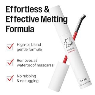 CLIO Kill Lash Mascara Remover, Waterproof Eye Makeup Remover with Curved Precision Brush, Oil Cleanser for Superproof Mascara and Lash Base, No-Rub Gentle Cleansing