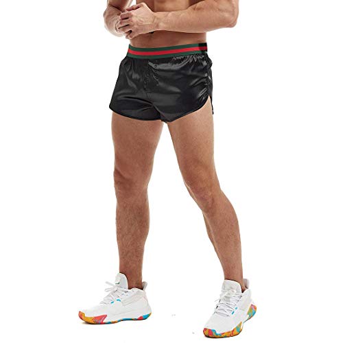 AIMPACT Mens Ranger Panties Split Side Shorts Sexy 3 Inch Inseam Light Soft Running Booty Short Shorts for Men (Black-red Green S(M)