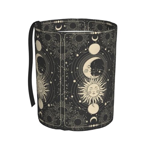 Image of Vintage Sun Moon Stars Car Trash Can Collapsible Garbage Can,Hanging Trash Bag Water Proof with Suitable for Storage for Car Interiors,Home