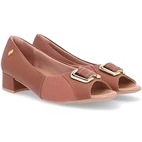 Peep Toe Couro Usaflex Salto Bloco Enfeite Metal - Marrom - 35