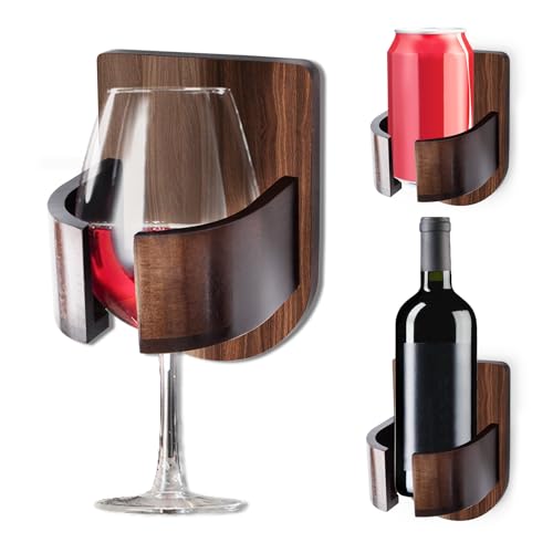 Bathtub Wine Glass Holder and Shower Bathtub Drink Holder Self-Adhesive Wine Glass Holder Wood Wall-Mounted Cup Holder for Wine Beer Coffee and Drinks