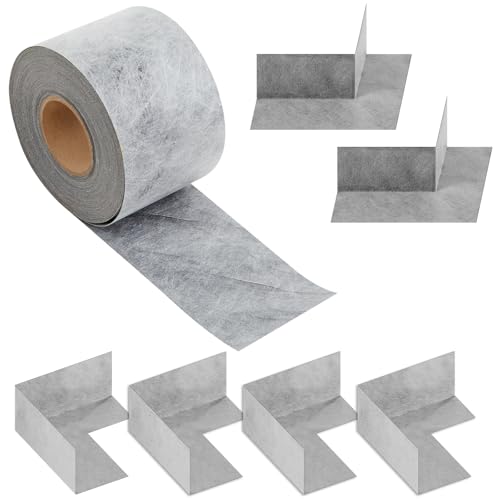 CrystalSylara 7 Pcs Waterproofing Membrane Kit, 0.42 x 100ft(42 Sq ft) Waterproof Membrane Band for Shower and 6 x Preformed Corners Polyethylene Waterproofing Seal for Bathroom Floor Wall Surround