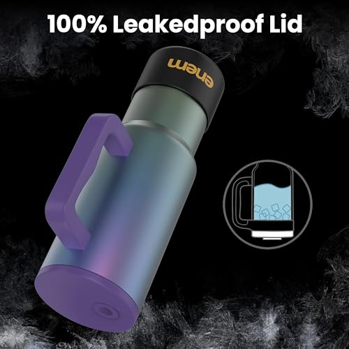Image of enem Tumbler, Midnight Aurora, Tumbler with Metal Straw, Sipper, with Lid Leak Proof, 1 Metal Ice Cube, 1 Copper Spring (Tamba), Base Protector, Mug Travel, 1.2L