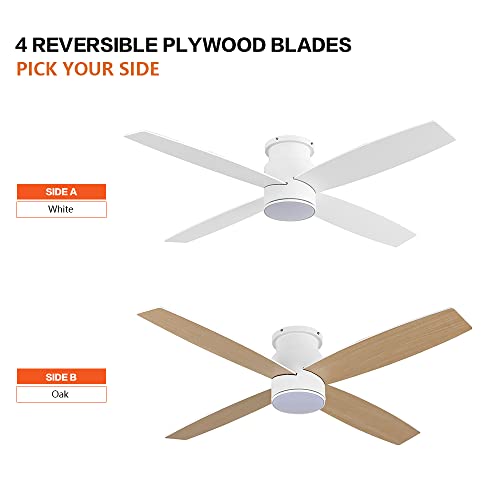 WINGBO 44 Inch Flush Mount DC Ceiling Fan with Lights and Remote, 4 Reversible Blades, Ultra Quiet 6-Speed DC Motor, Hugger Low Profile Indoor Ceiling Fan, White Finish by WINGBO - Image 5