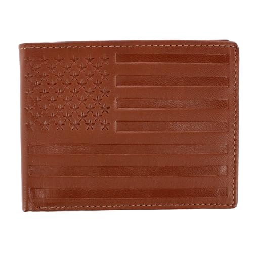 Image of CTM Men's Leather American Flag Embossed Bifold Wallet, Tan