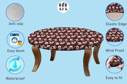 Image of The Furnishing Tree Round Elastic Fitted Center Tpoy Table Cover WxL 20x20 Inches Floral Pattern Magenta