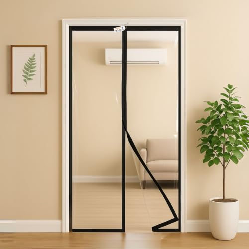 Image of Royalkart Transparent PVC Magnetic Door Curtain | Hands Free Self-Closing Screen | Blocks Insects & Outside Dust | Clear See-Through Screen for Home, Kitchen, AC Room, Shop | Door Size- 90cm x 205cm