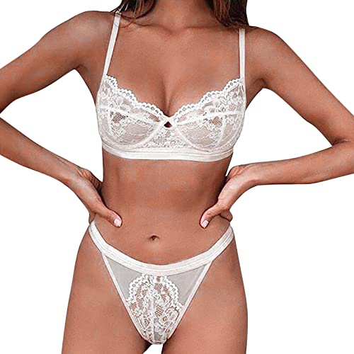 Lenceria Sexies para Mujer Lenceria Mujer Sexy Conjunto De Interior Sexy De Encaje para Conjunto Interior con Soporte El Pecho Bragas Divertidas Ropa Intima White M