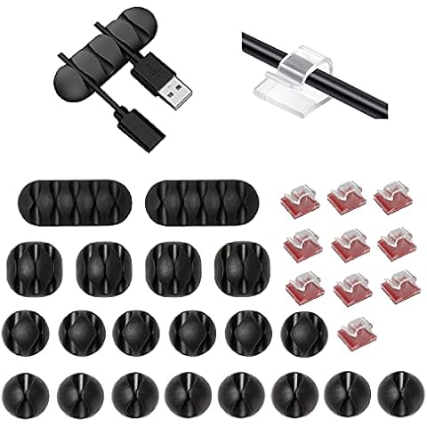 30 Pack Silicone Clips for cable organize,Desktop Cord Holder, Cable Management for Car/Desk/Home and office.(black and transparent) Cover