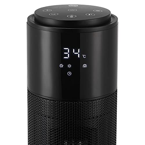 Juskys Turm-Keramik-Heizer - Elektrischer Heizlüfter mit LCD Display & Fernbedienung, 1000 / 2000W, Kamineffekt, Timer, Oszillation & Umkippschutz, Konvektion, Schwarz – Bild 10