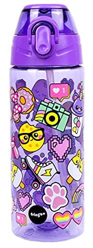 Fringoo - Botella de agua resistente y práctica para niños con pajita, respetuosa con el medio ambiente y sin BPA, botella de viaje o botella de agua deportiva para niños - 600 ml Cover