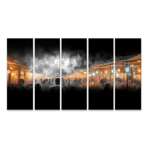 Marché de nuit impression d'art tableau sur toile déco salon contemporain 5 pièces