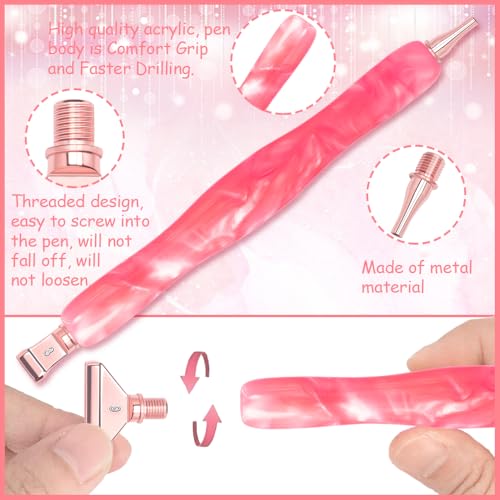 Image of Praise V Do Diamond Painting Art Drill Pen Kit with Screw Stainless Steel Rose Metal Tip Nibs Placers Roller Tool Accessories, Diamond Art Pen for 5D Diamond Paint Bead Dot NeonPink