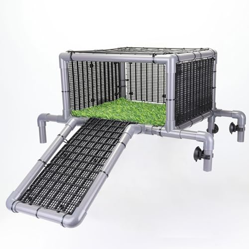 PIESOYRI Extra Large Turtle Basking Platform RES Basking Dock Above Tank Dry Resting Area with Artificial Grass Non-Slip Aquatic Turtles Ramp Turtle Accessories for 75/90/125 Gal