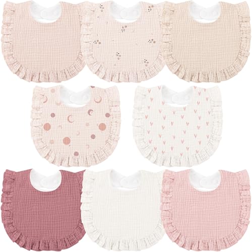 Image of Bearmoss 8 Pack Muslin Baby Bibs for Drooling and Teething, Soft Bibs for Girls, Boys, Newborn