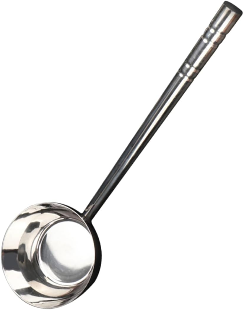 Cabilock Stainless Steel Kitchen Water Spoon with Long Handle Flat Bottom Water Scoop Practical Ladle for Soup Serving and Household Use
