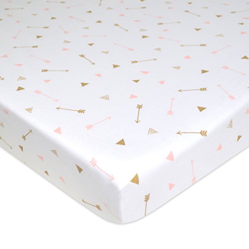 Image of American Baby Company Fitted Mini Crib Sheet 24" x 38", Soft Breathable Neutral 100% Cotton Jersey Portable Sheet, Gold/Pink Arrows, for Boys and Girls, Fits Most Pack N Play and Mini Crib Mattresses