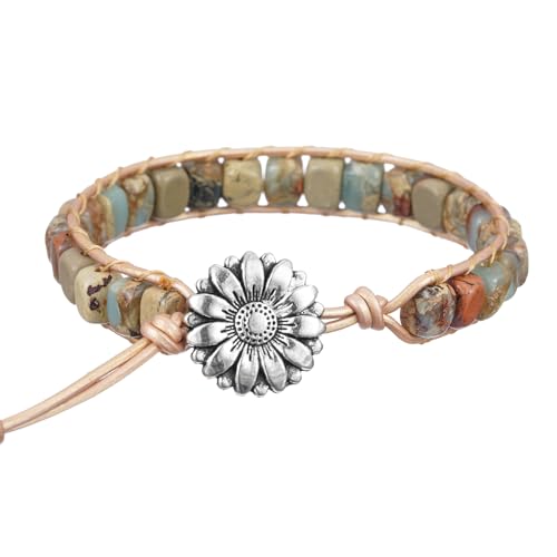 Image of Plumiss Women Boho Handmade Natural Stone Crystal Leather Bead Wrap Bracelets Collection
