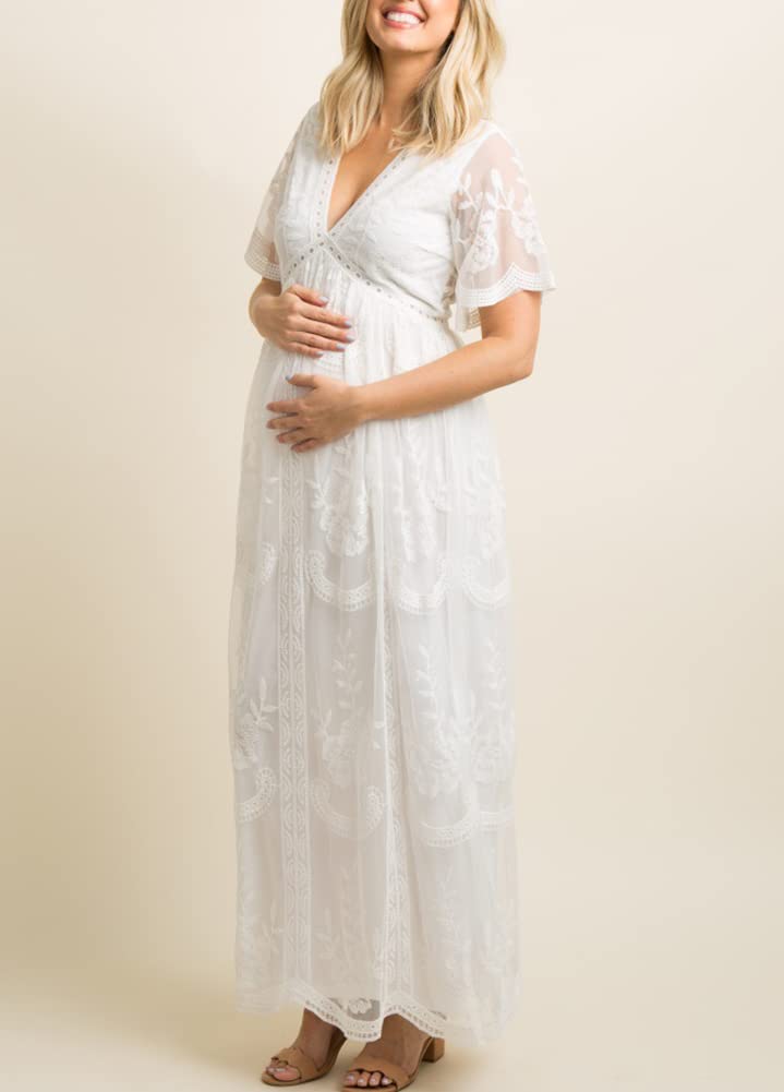 Robe Enceinte Maternité Longue Robe de Soirée Mariage Grossesse Femme Élégant col en V Robe Grossesse de Photographie Longue pour Photo Soirée Mariage