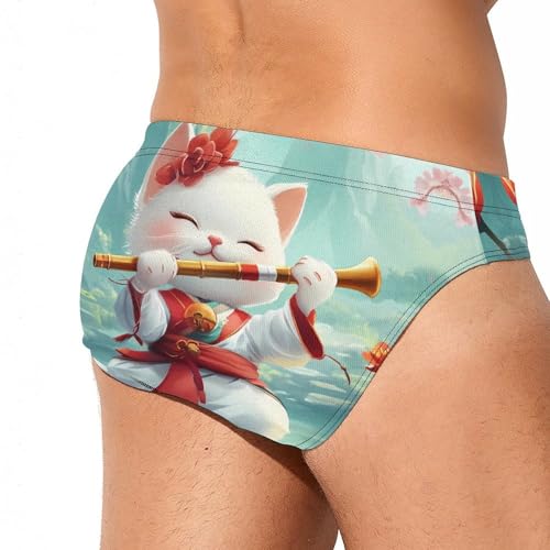 Funny Cat Playing Flute Musician Mens Swim Briefs Quick Dry Swim Trunk Bikini Underwear Swimsuit3