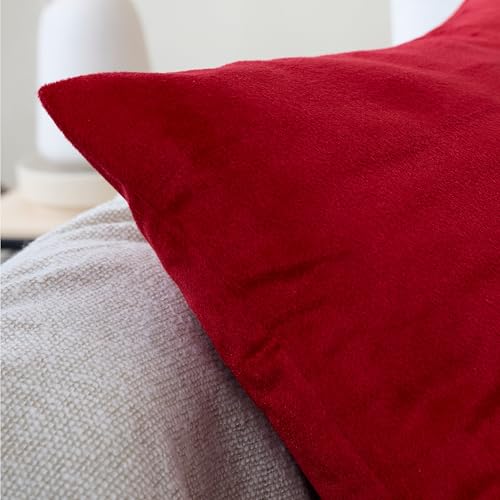 Image of Encasa XO Velvet Throw Pillow Covers 16x16 in (40x40 cm) - Red - No Inserts, Pack of 2 Cases | Solid Plain Dyed Soft & Smooth, Square Decorative Cushion Covers for Living & Bedroom