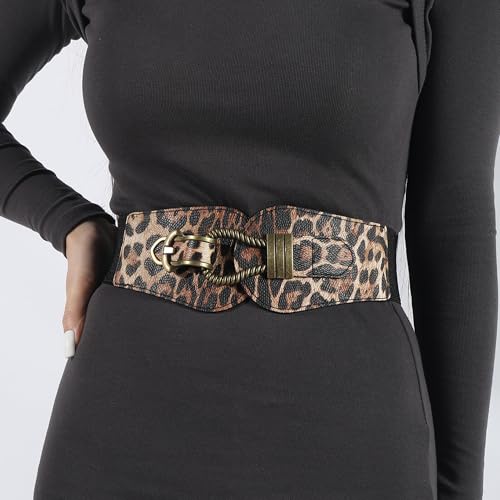 IZUS Women's Retro Stretchy Belt 2.35in Wide Slimming Waist Strap with Bronze Interlock Buckle for Coats/Dresses4