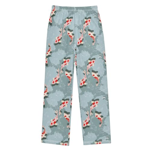 ZZXXB Carp Fish Lotus Flower Boys Long Pants Soft Trousers Elastic Waist Kids Lounge Bottoms with Pockets S-XL