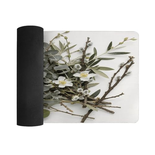 White Natural Greenery Twig Desk Mat Grande Antideslizante miniatura 3