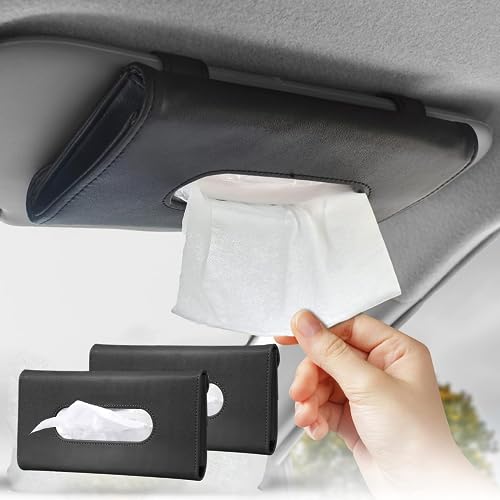 2 Pack Pu Leather Backseat Tissue Case Holder - Sun Visor Napkin Holder, Tissue Box Holder for Car (Black)